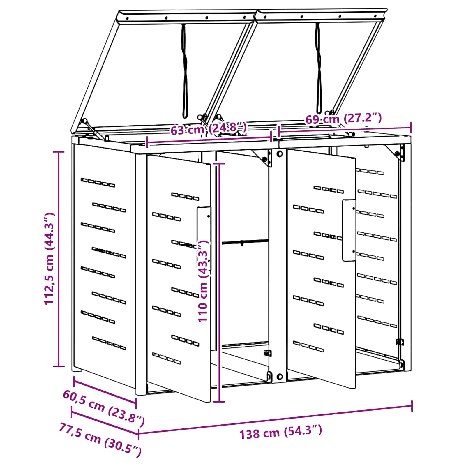 vidaXL Mülltonnenbox for 2 Bins 240L Edelstahl Grau