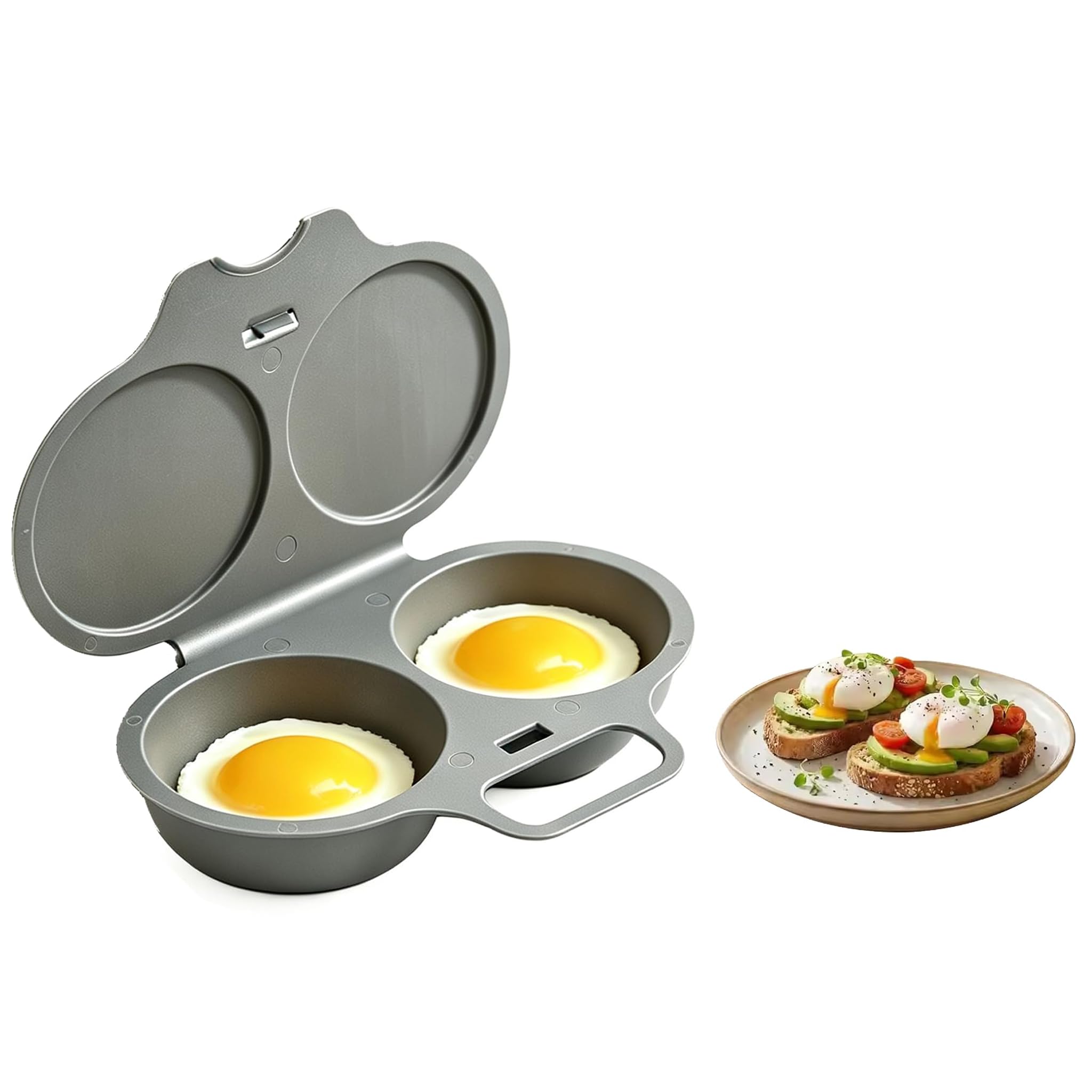 Microwave Egg Poacher with Lid & Handle – 2 Cavity Nonstick Egg Cooker (Black 1Pack)