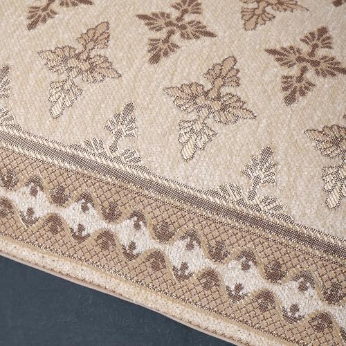 Image of Premium Chenille Woven Anti-Slip 7 Seater Sofa Cover | L-Shape Sofa Seat Protector for Living Room | Durable & Stylish Slipcover - Beige Floral