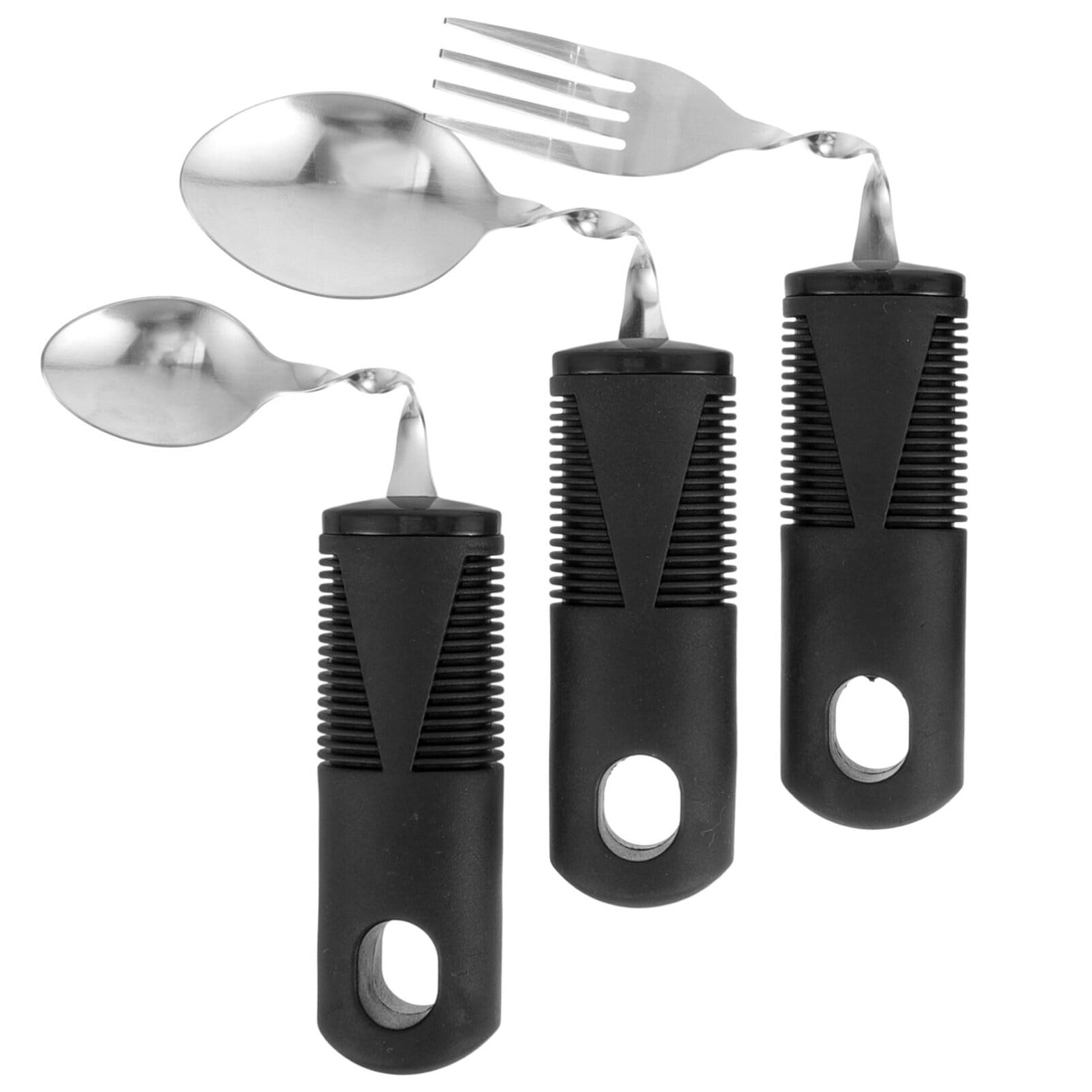 iplusmile 3pcs Adaptive Utensils Set Handed Grip Offset Spoon Fork Eating Feeding Utensil Assist Tableware for Limited or Weak Grasp Independent Eating