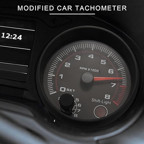 Miniatura 4 de 2 tacómetros universales de 3.75 pulgadas, 12 V, retroiluminado, LED, color blanco, con luz de cambio roja para coche de gasolina, 0-8000 RPM