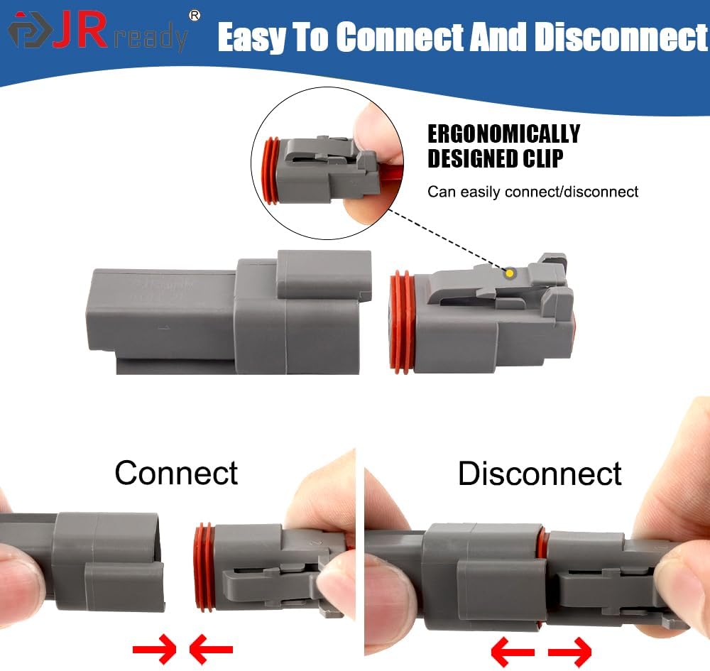 JRready ST6336 Deutsch Connector Kit with Crimper, DTP 2 4 Pin Waterproof Plug Connectors,Deutsch Crimp Tool with Size 12# Solid Contact,25A(MAX),Pin Remova Tool for Automotive,Vehicles,Marine