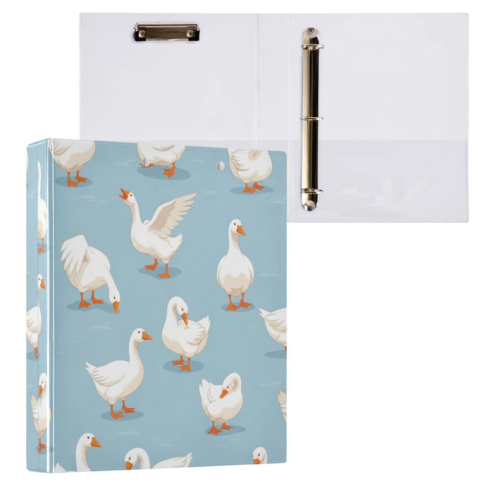 Raccoglitore a 3 anelli, colore bianco e blu anatra con tasche, confezione da 2