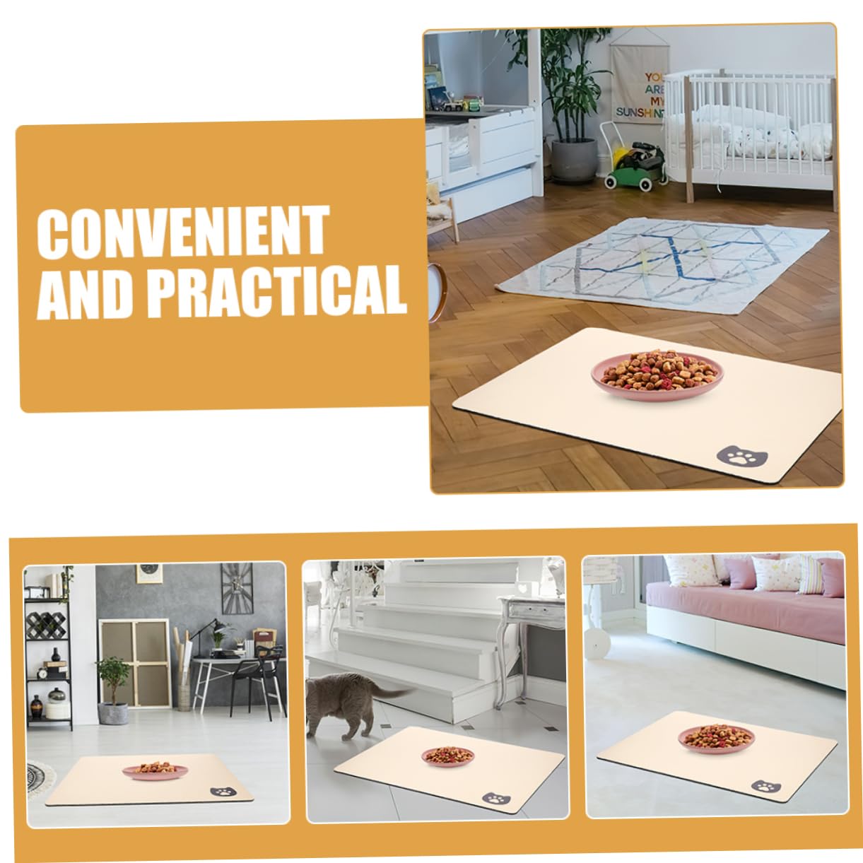 Yardwe Pet Feeding Mat with Paw Pattern Quick Dry Cat Bowl and Dog Water Mat Absorbent Lightweight Easy to Clean for Cats and Dogs