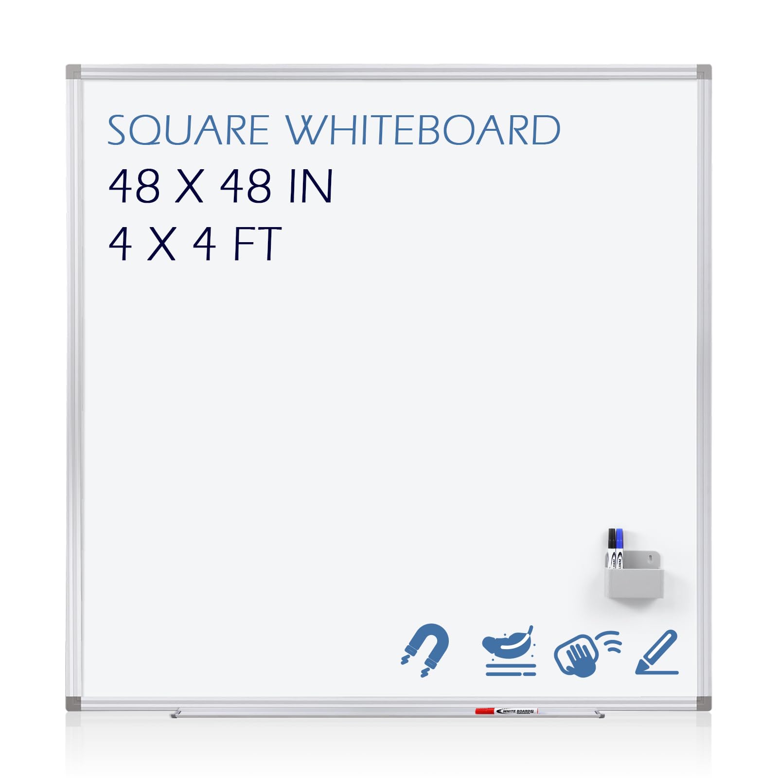 SWANCROWN Pizarra blanca magnética de borrado en seco de 120 x 120 cm para pared, marco de aluminio plateado, pizarra blanca cuadrada grande para la escuela, la oficina y el hogar