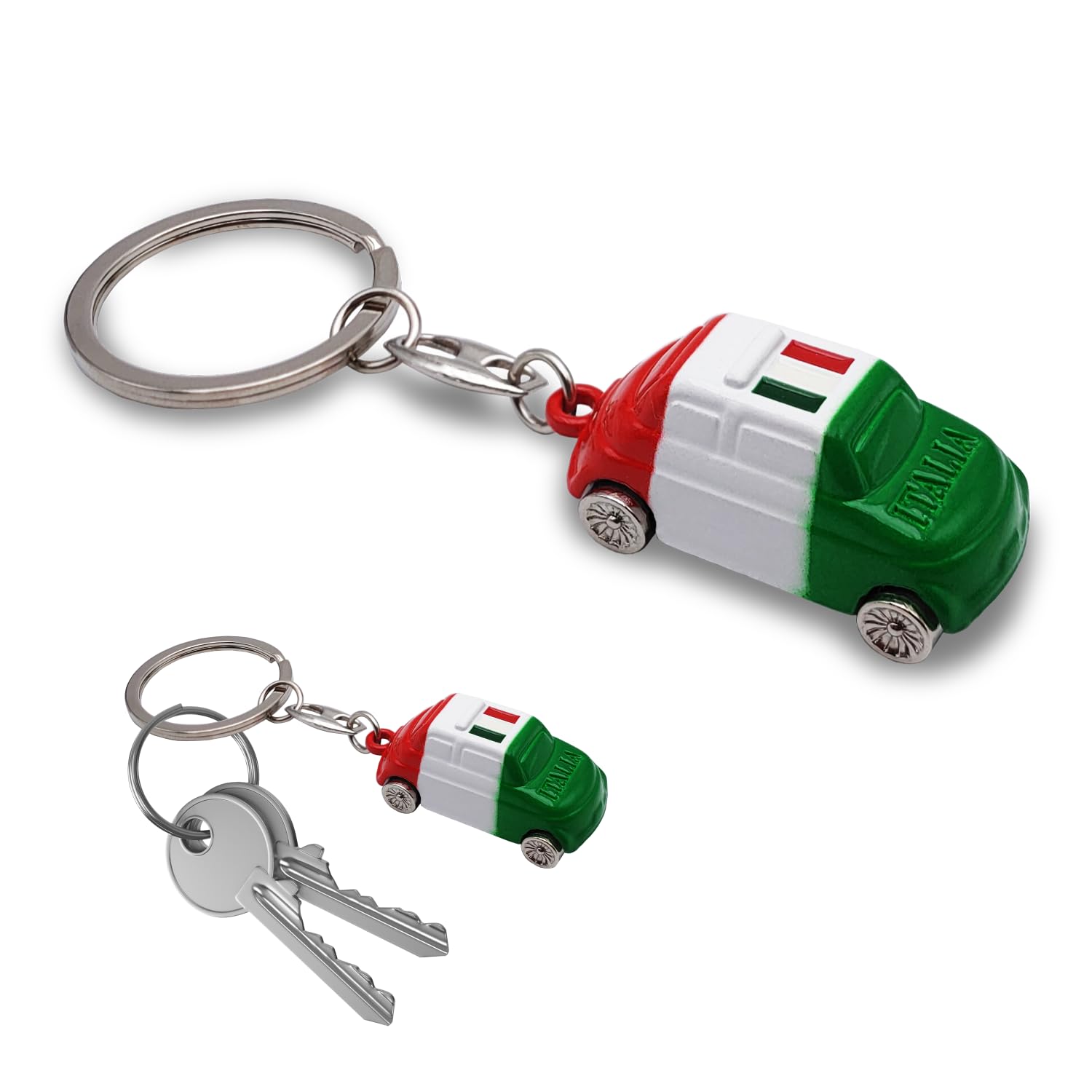 Leddy Living Unisex Tricolor Keychain 500 3D, Metal, Accessory For Men And Women, One Size, Italian National Flag Italy Design