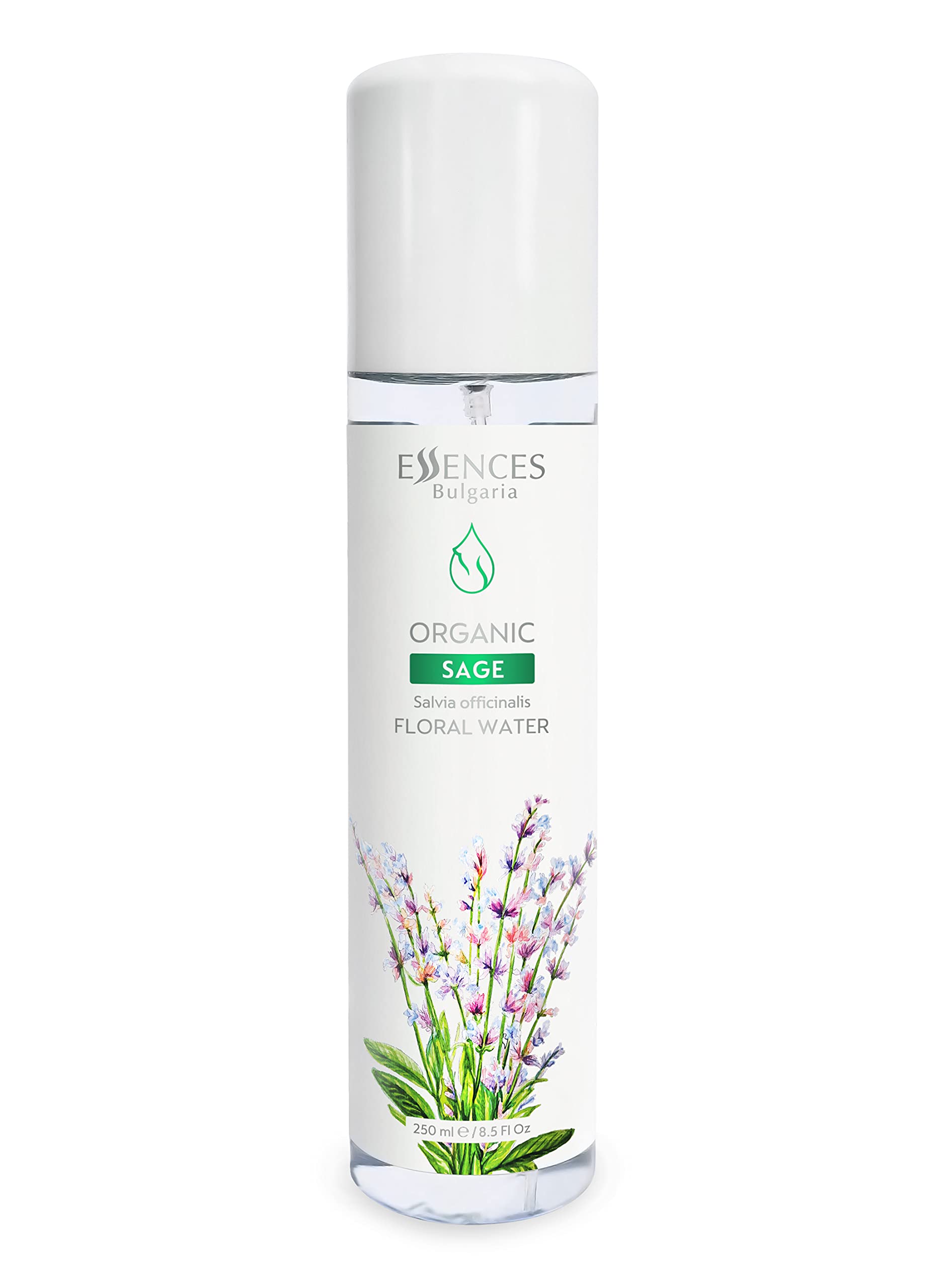 Essences Bulgaria Organic Clary Sage Floral Water (Salvia sclarea) | 100% Natural | Spray for Face, Body, Hair, Excellent Aftershave (Sage, 250ml)