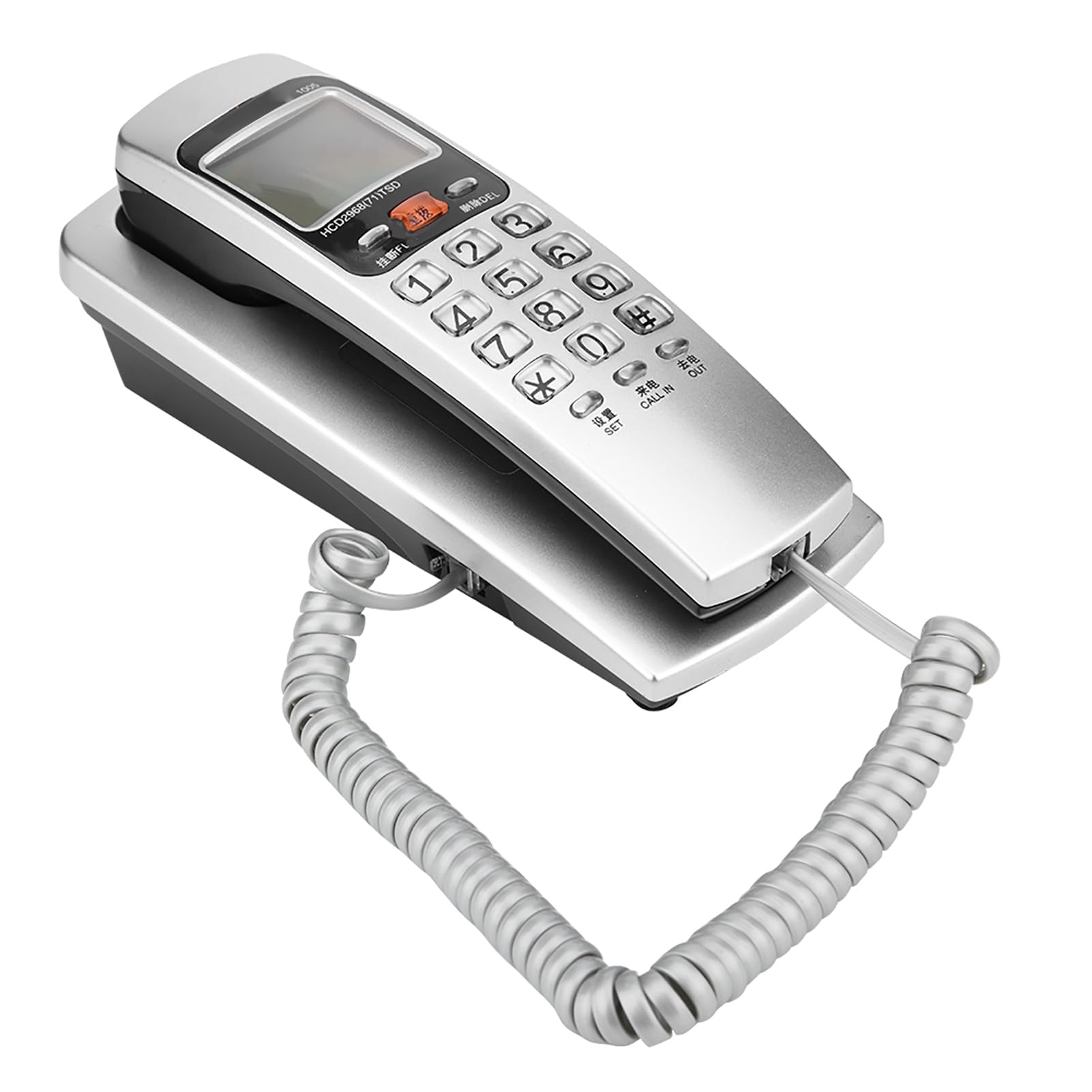 Kabelgebundenes Telefon, Wandtelefon Festnetztelefon mit FSK/DTMF-Anrufererkennung schnurgebunden für den Schreibtisch modernes Nebenstellentelefon für Zuhause (Silver)