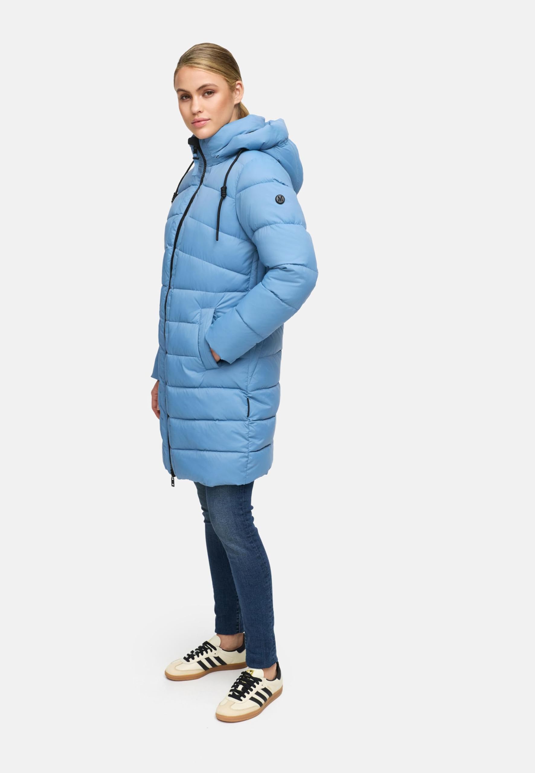 MARIKOO Damen Langer Wintermantel warmer Steppmantel mit abnehmbarer Kapuze Kaltnäschen 16 S-3XL