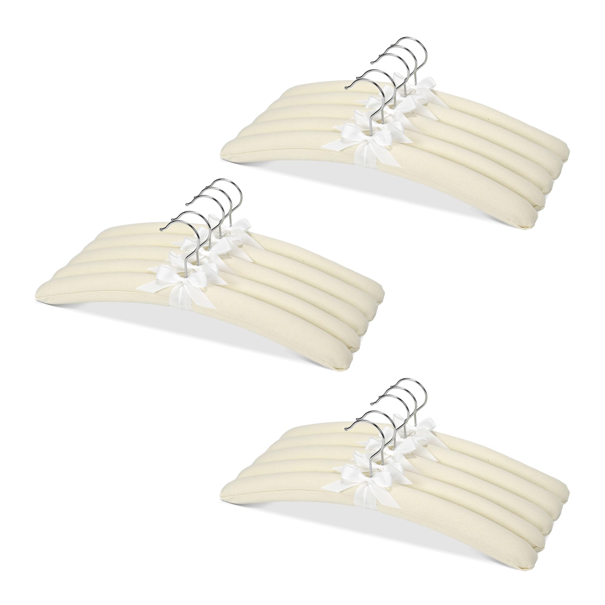 JS Home Padded Clothes Hangers 20 Pack, Cotton Fabric Hangers for Sweaters, Dresses, Knitwear, Cashmere and Delicate Clothing, Non Slip Closet Organization Light Yellow