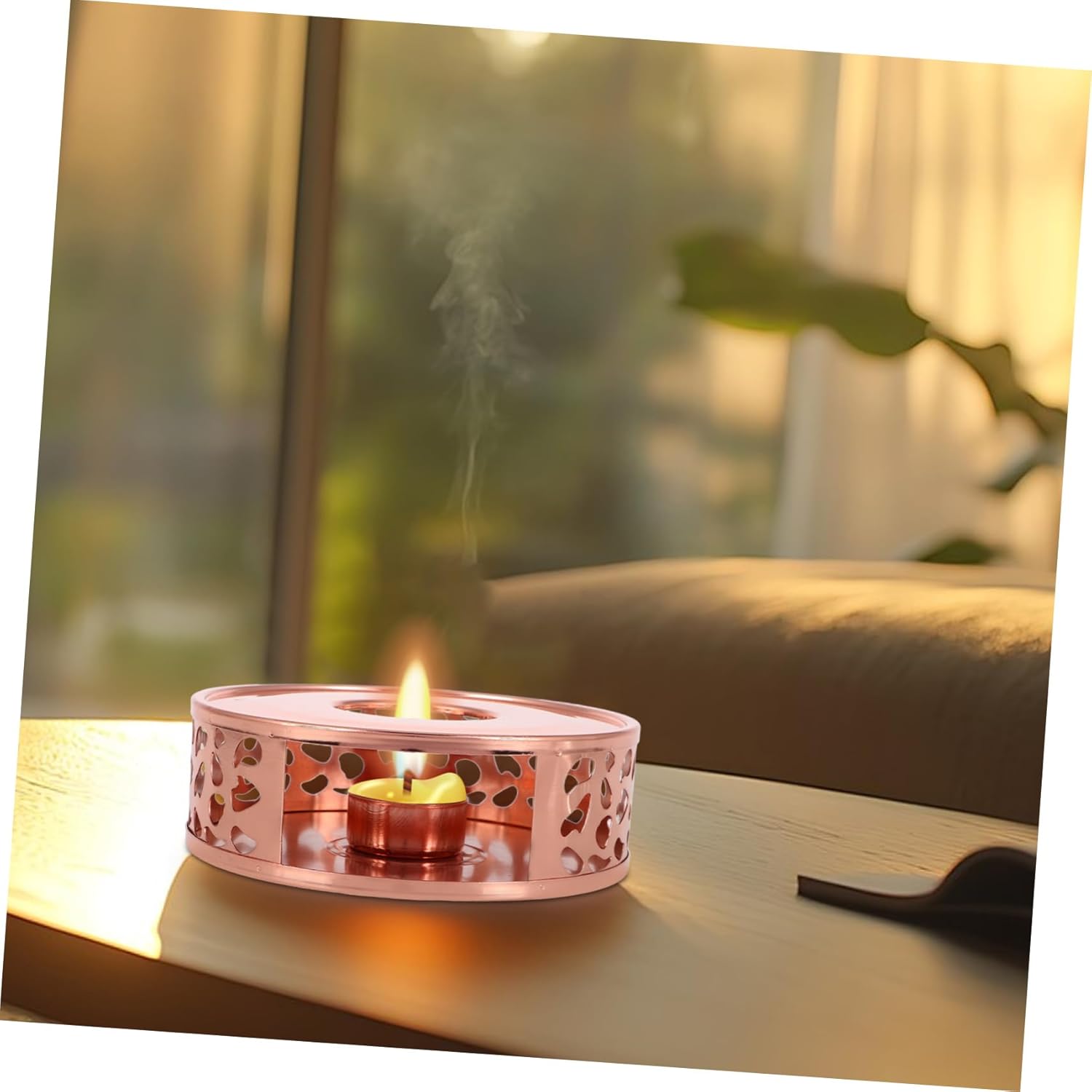 Tea Warmer,Heating Base Tea Can Pot Warmer for Desk Tea Light Warmers for Food s for Teapot Outdoor Tea Light Stove Stainless Steel Rose Gold