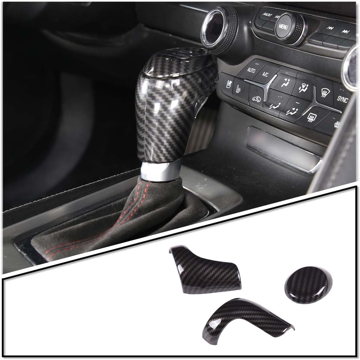 For Chevrolet Corvette C7 2014-2019 Interior Accessories, Gear Shift Knob Head Cover Trim Accessories Compatible for 2014-2019 Chevrolet Corvette C7 (ABS, For Gear Shift Knob, 3 PCS, Carbon Fiber)