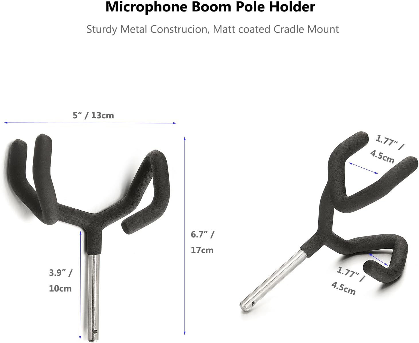 PHOCUS Mic Boom Pole Holder, Sturdy Metal Boompole Mounting Adapter with Cradle and 2.5-inch Grip Head for C-Stands and Mic Stands