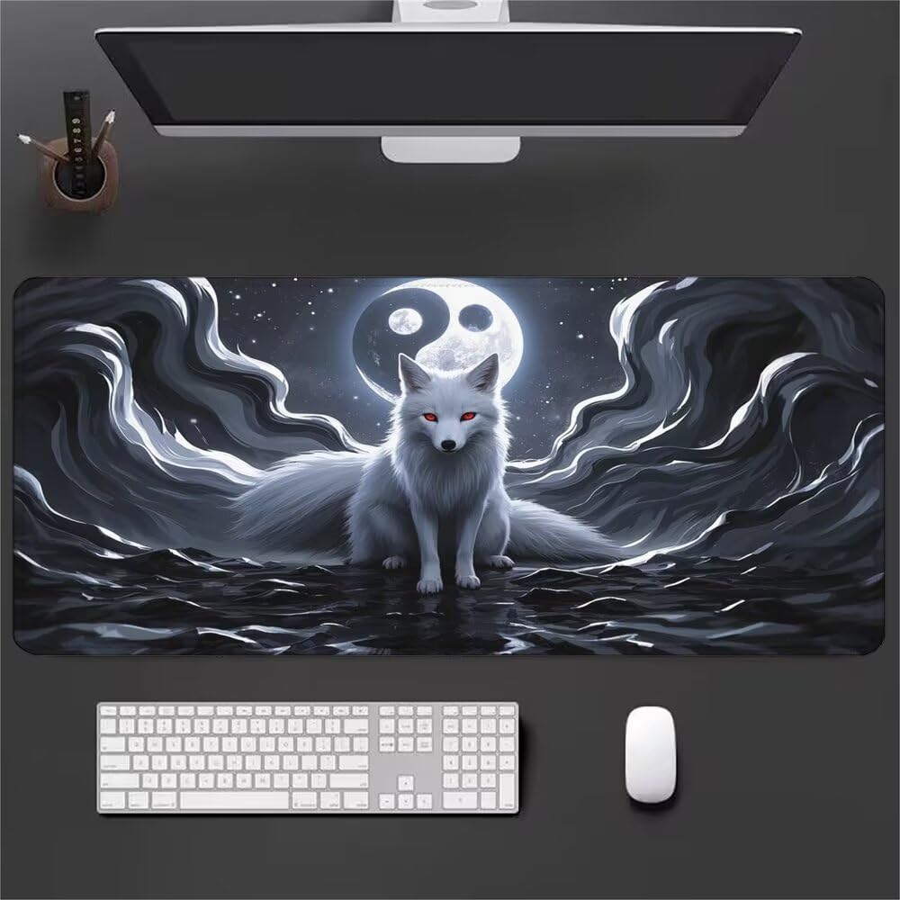 Bianco Tappetino Mouse XXL 1000x500x3mm, Gaming Tappetino Mouse Volpe Mousepad con Base in Impermeabile Gomma Antiscivolo per Tastiera Computer Ufficio Idea Regalo Festa del Papà e Compleanno X-958