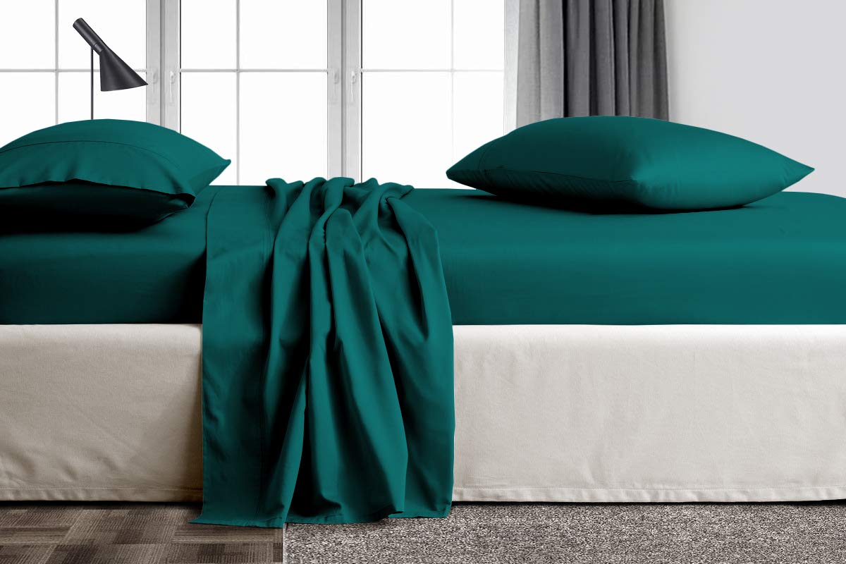 SGI bedding Double Size 100% Cotton Bed Sheet 3 Piece Set 1 Bed Sheet 2 Pillow Cover Ultra Premium Super Soft 1000 Thread Count Egyptian Cotton Sheets, Teal