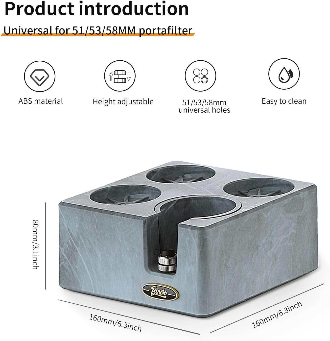 Bincoo Multifunction Espresso Tamper Station 4 Holes,Adjustable Height Espresso Coffee Organizer Box Fit for Storage 51, 53, 58MM Espresso Tamper,Coffee Tamper Holder(Gray)