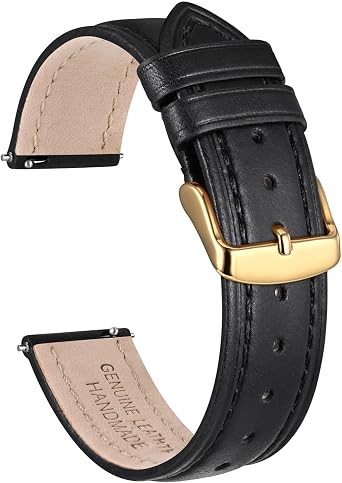 Ayadoo 18mm Oil Wax Leather Watch Band, Vintage Quick Release Replacement Black Leather Watch Strap with Gold Buckle for Men, Women