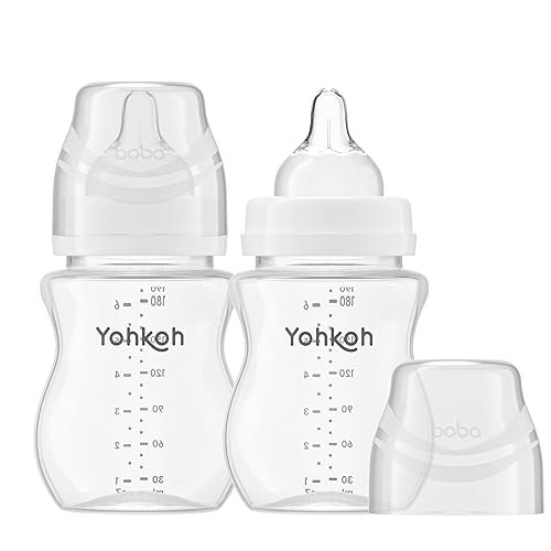 YOHKOH Natural Flow - Biberón de polipropileno con boquilla de respuesta natural, biberones anticólicos de cuello ancho, fácil de limpiar (6.4 onzas disponible en Yaxa Colombia