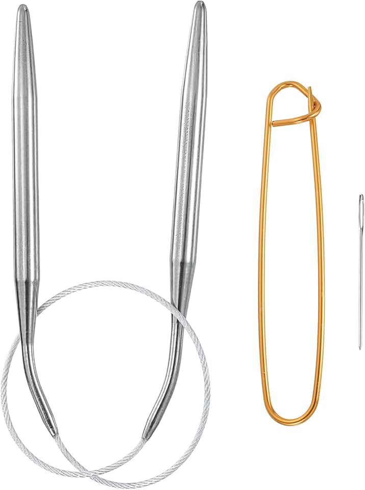 Generic Conjunto de agulhas de tricô circulares de aço inoxidável de 40,6 cm EUA 10,5/6,5 mm agulhas de tricô de 10,5 cm com suporte de ponto de tricô para tricô rápido de ponta a ponta, cachecóis e