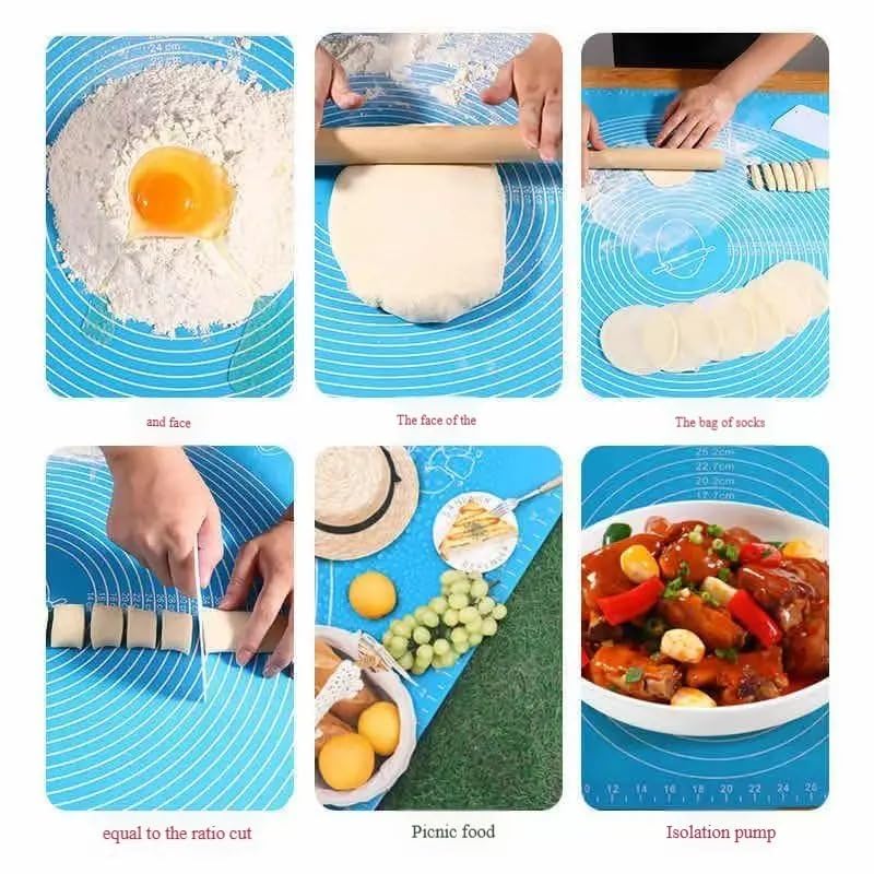 Image of LivingBasics 50x40 cm Silicone Roti Rolling Mat for Kitchen Non-Stick Chapati Dough Aata Kneading Mat with Measurement Guides /Food Grade Pad for Roti, Pizza, Paratha & Pastry (Blue, Pack of 1)