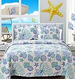 CHESITY Beach Quilts King Size 3-Piece Reversible Ocean Bedspread Coastal Bedding Set Summer Lightwe