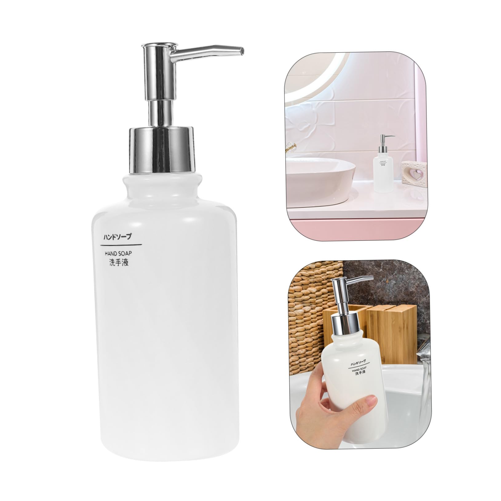 Dispensador de Jabón Líquido 410ml de Cerámica y PP Blanco | Bomba de Presión, Recargable, Acabado Nórdico Sencillo, Formato para Baño y Encimera
