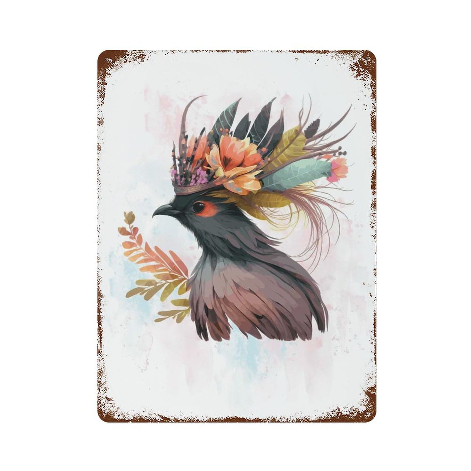 Rust Effect Floral Bird Of Paradise Rustic Tin Plaque 15.7"x11.8", Classic Wall Plaque for Shed, Workshop And Garage Wall Decor