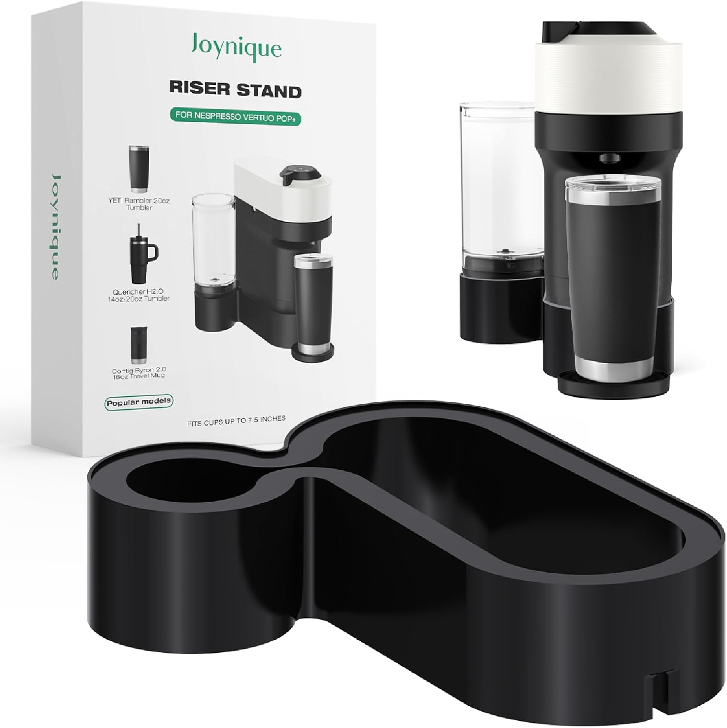 Riser Stand for Nespresso Vertuo Pop+, Solid ABS Construction, 2.5" Lift, Fits Cups Up to 7.48" – Compatible with YETI 20 oz & Contigo 16 oz Mugs, Heat Resistant & Non-Slip Base (Black)
