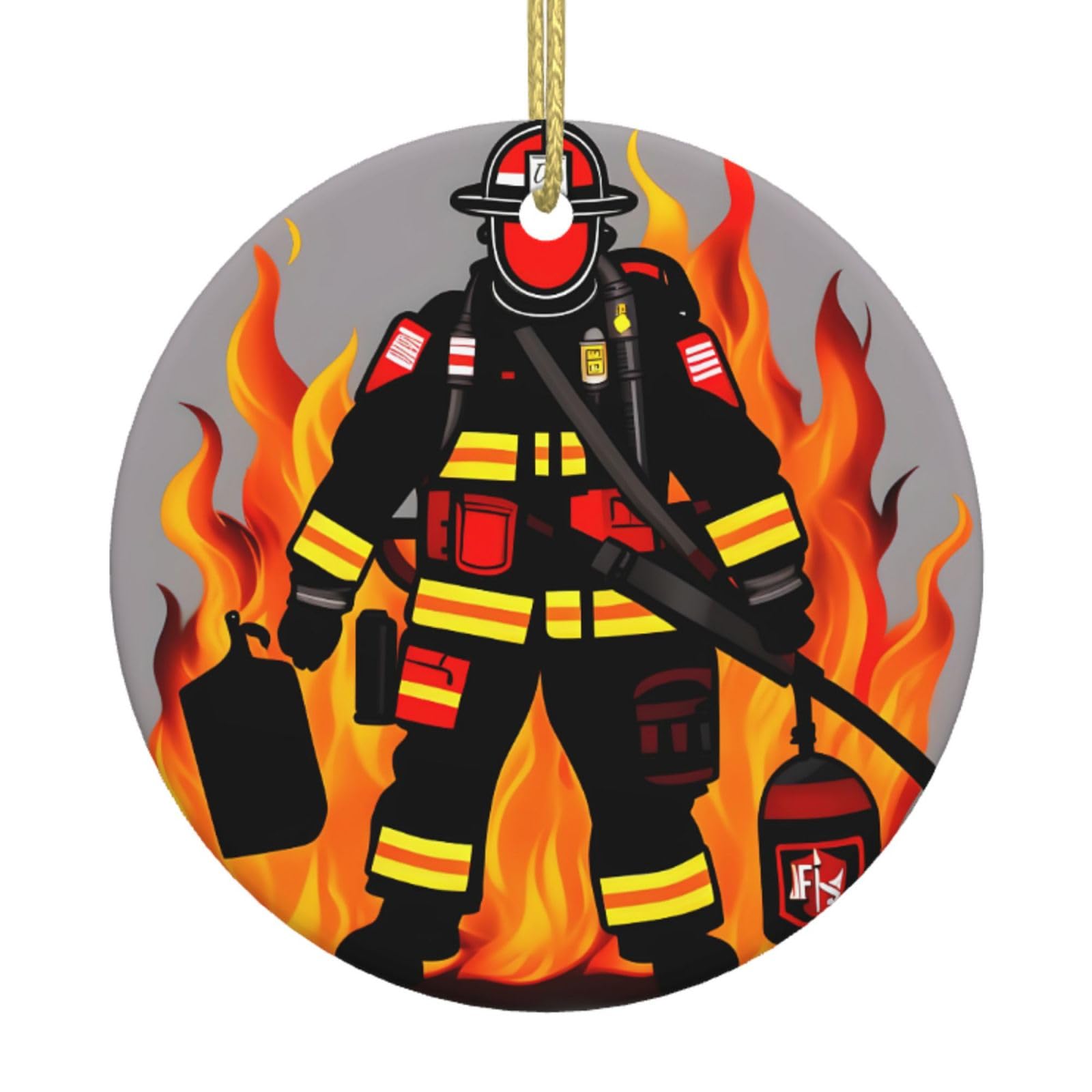 Firefighter Fireman Print Christmas Ornaments, Ceramic Hanging Ornament, Round Shape Decorations
