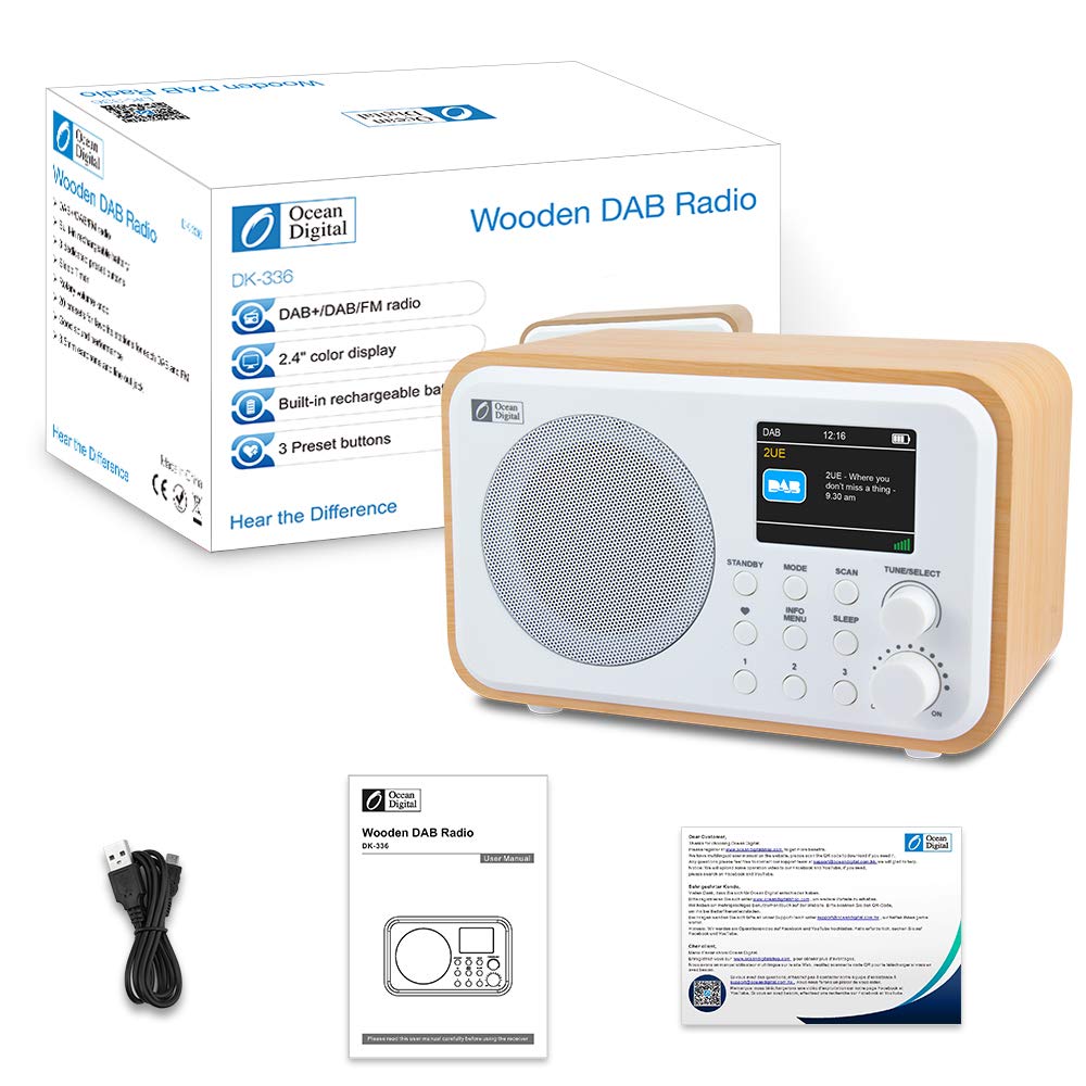Ocean Digital DK336 Portable DAB+/DAB/FM Radio with Builtin