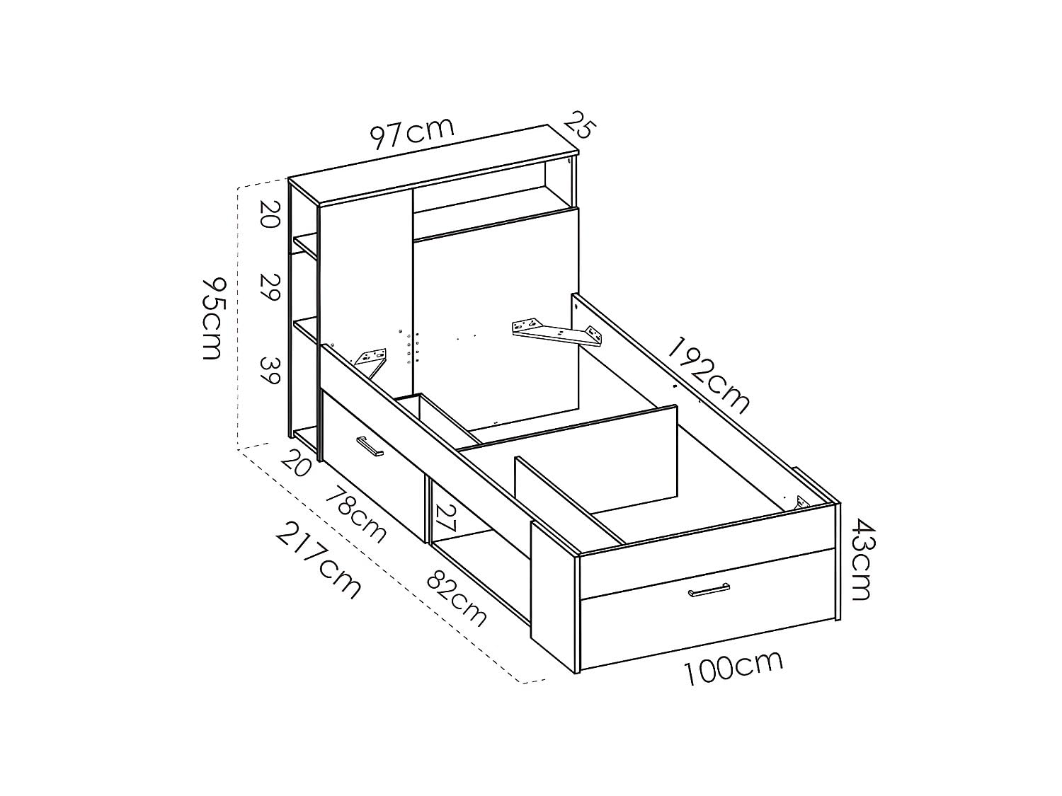 DEKIT GRUPO RIMOBEL Lanka Lit Compact 90 x 190 avec tiroirs, Naturel/Blanc, 96 x 99 x 218 cm