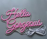 Vista 4 de Letreros de neón con texto en inglés «Hello Beautiful» con texto «Hello Beautiful», luz LED rosa para dormitorio, boda, cumpleaños, telón de fondo