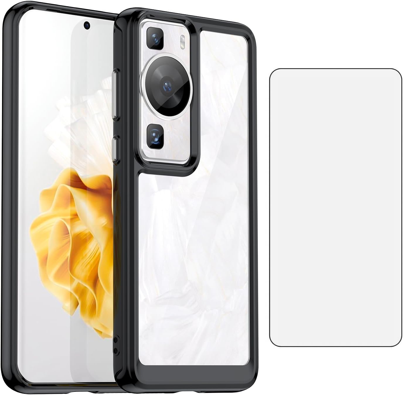 Asuwish Phone Case for Huawei P60 / 60 Pro with Tempered Glass Screen Protector Cover and Cell Accessories Slim Soft TPU Silicone Rubber Protective Hawaii P60Pro P 60 60P 60pro Women Men Clear Black