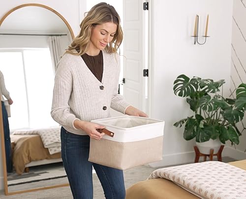 Miniatura 8 de OrganiHaus Cestas grandes de almacenamiento de tela para estantes, paquete de 3 unidades, contenedores de almacenamiento de armario de 15 x 11