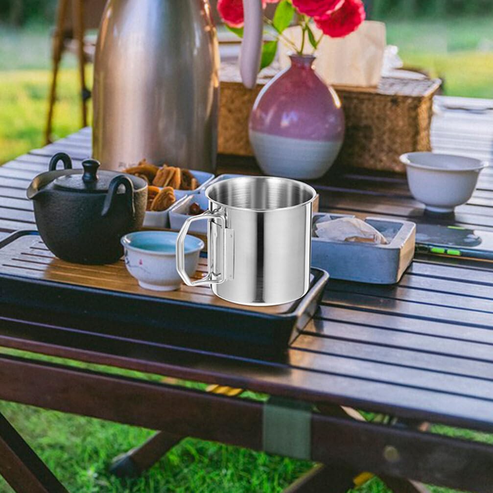 BESPORTBLE 2 Tazas Portátiles de Acero Inoxidable Fáciles de Limpiar con Asa Plegable Pack de 2 Unidades para Beber al Aire Libre Ideales para Camping y Picnic