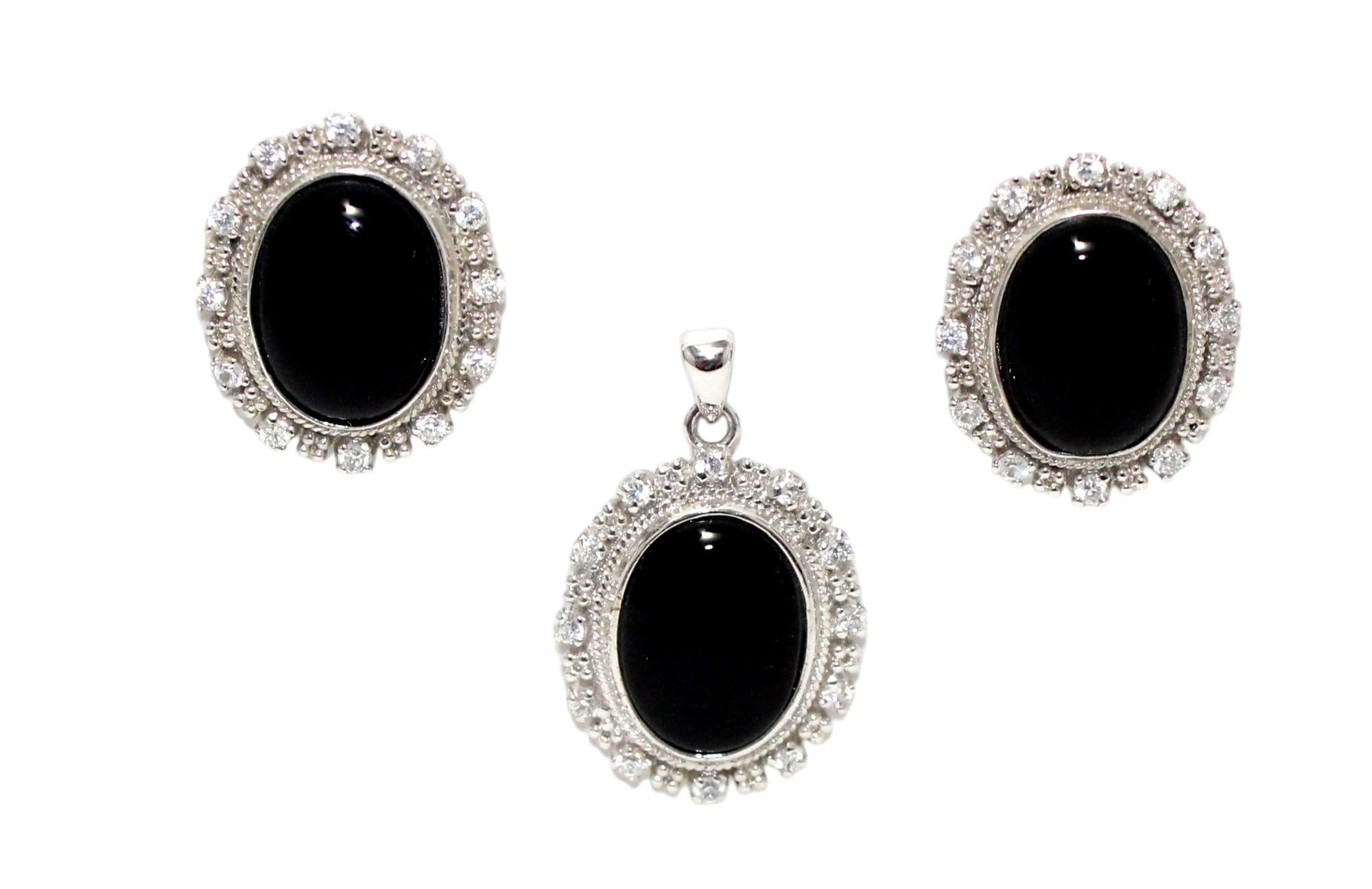 PH Artistic Juego de pendientes con colgante de tuerca de plata de ley 925, piedra de ónice, piedra preciosa y circonita cúbica, circonita cúbica, para mujer, hechos a mano i973
