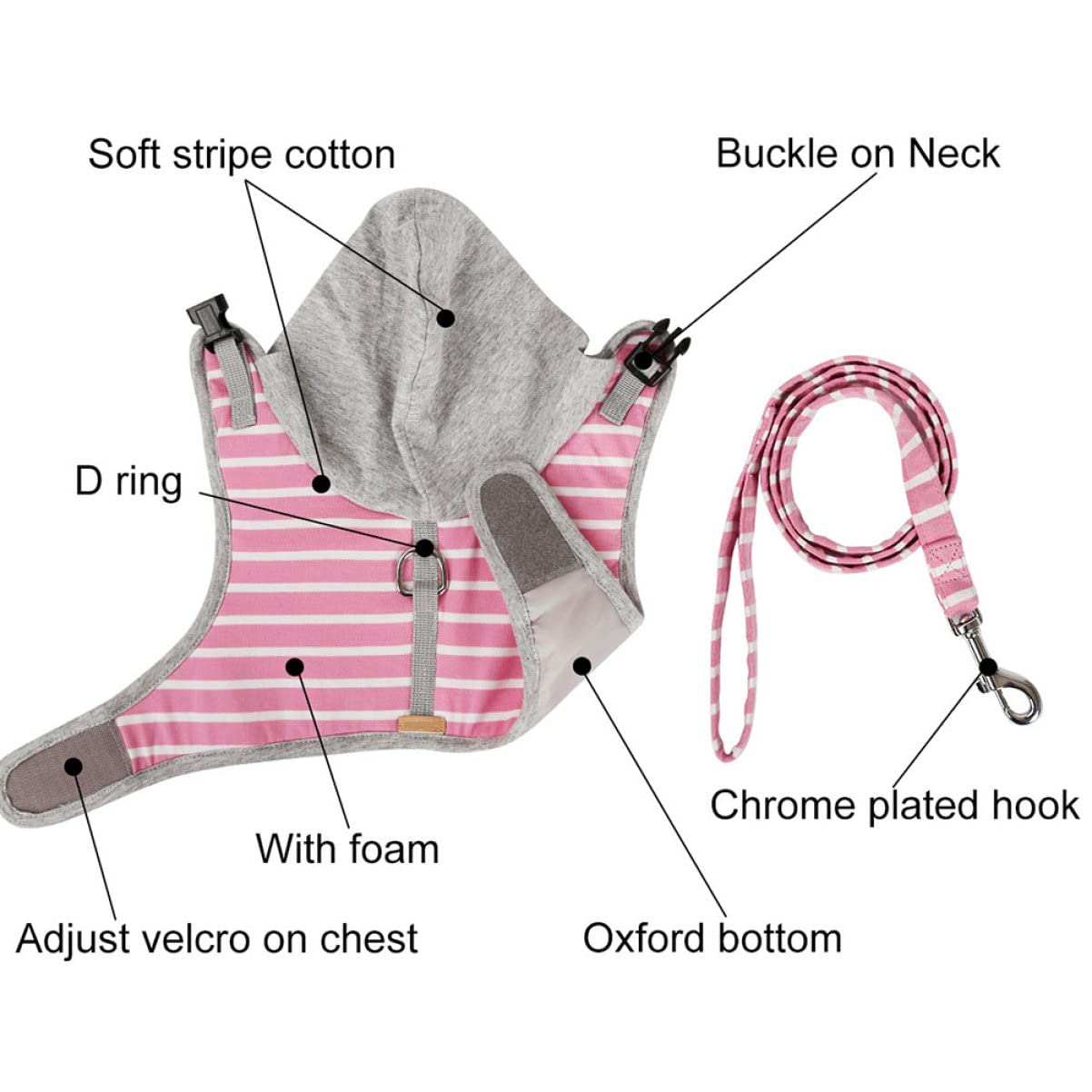 POPETPOP 3pezzi Pettorina Per Gatti Con Guinzaglio Estensibile Vest Stile Stripes Per Passeggiate Sicure e Confortevoli