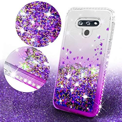 Galaxy Wireless Case Compatible for LG Harmony 4,K41,LG Premier Pro Plus L455DL/K400QM/K400VPP/K400 Case w/Tempered Glass Screen Protector Liquid Glitter Quicksand Phone Cases - Clear/Purple