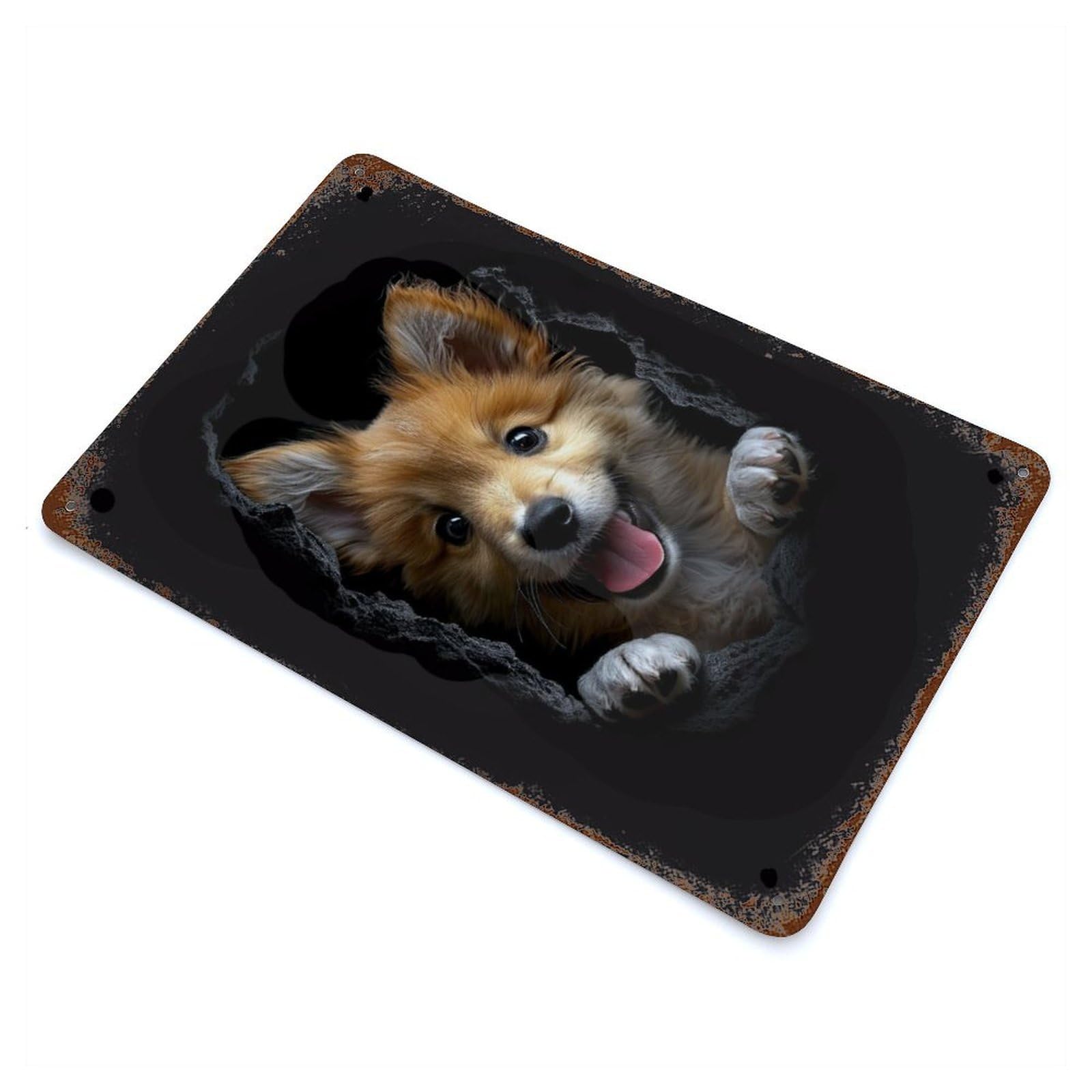 Vintage Rust Metal Sign with Icelandic Sheepdog Design 11.8"x7.9", for Patio, Garden Room And Bar Decor, Old School Wall Decor