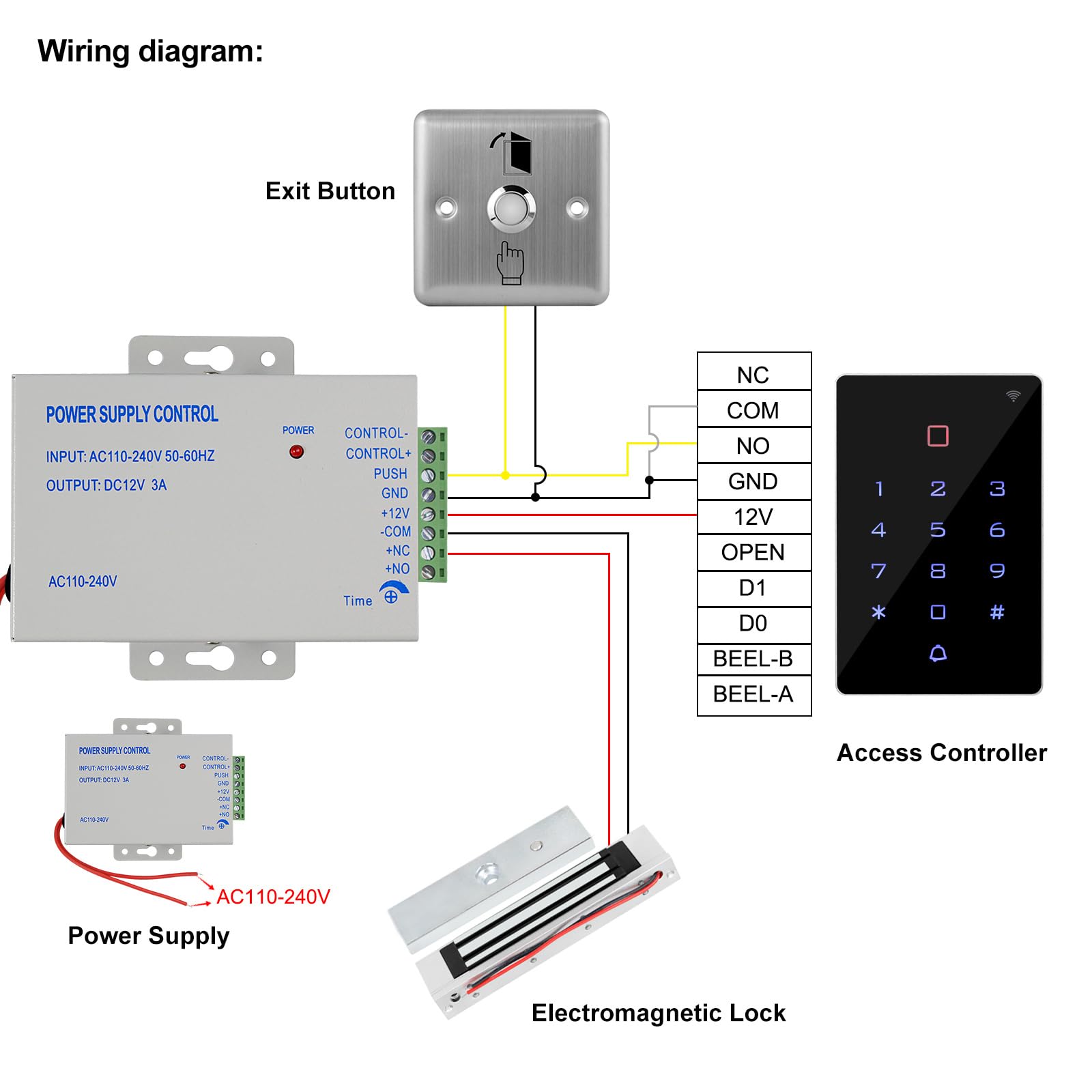 TUYA WiFi Teclado de Acceso de Seguridad Teclado RFID Impermeable Controlador Lector de Tarjetas 2000 Usuarios 180kg Cerradura Magnética Abridor de Puerta Alarma Salida