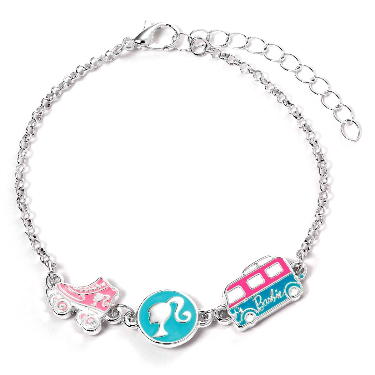 Barbie™️ Charm Bracelet with three enameled fun Charms - Silhouette, Skate, & Camper van