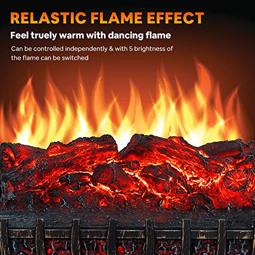 LifePlus Electric Fireplace Logs Heater, Fireplace Insert Heater with Remote Control, Realistic Flame Effect, Infrared Fireplace Heater for Indoor Use 8H Timer, Adjustable Brightness
