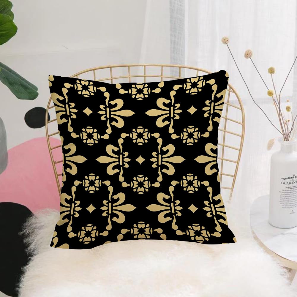Hyosxw Seamless Black And Gold Vintage Medieval - A10 Cushion Cover,Throw Pillow Case Home Decorative For Living Room Bedroom Sofa Chair 18X18 Inch,Seamless Black And Gold Vintage Medieval,Pillowcase 45X45cm