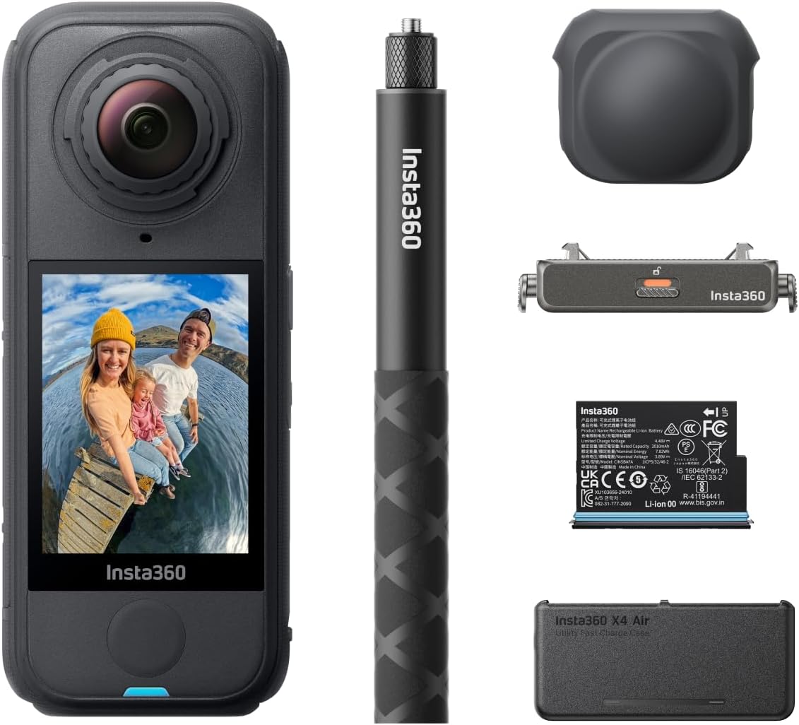 X4 Air Essentials Bundle - Lightweight 165g 8K 360 Camera, Invisible Selfie Stick, Replaceable Lenses, Shoot First & Frame Later, Built-in Wind Guard, Stabilization, AI-Powered App