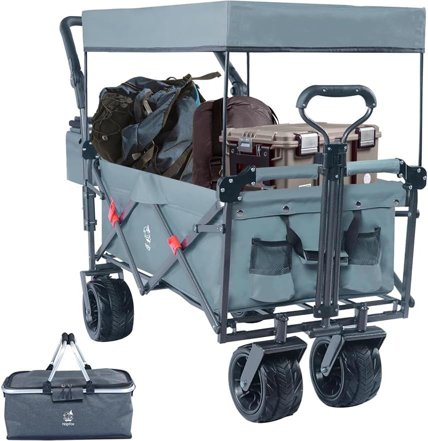 Carrito plegable todo terreno con ruedas grandes, capacidad de 350 libras, resistente, ampliado, plegable, para playa, jardín, con freno y mango