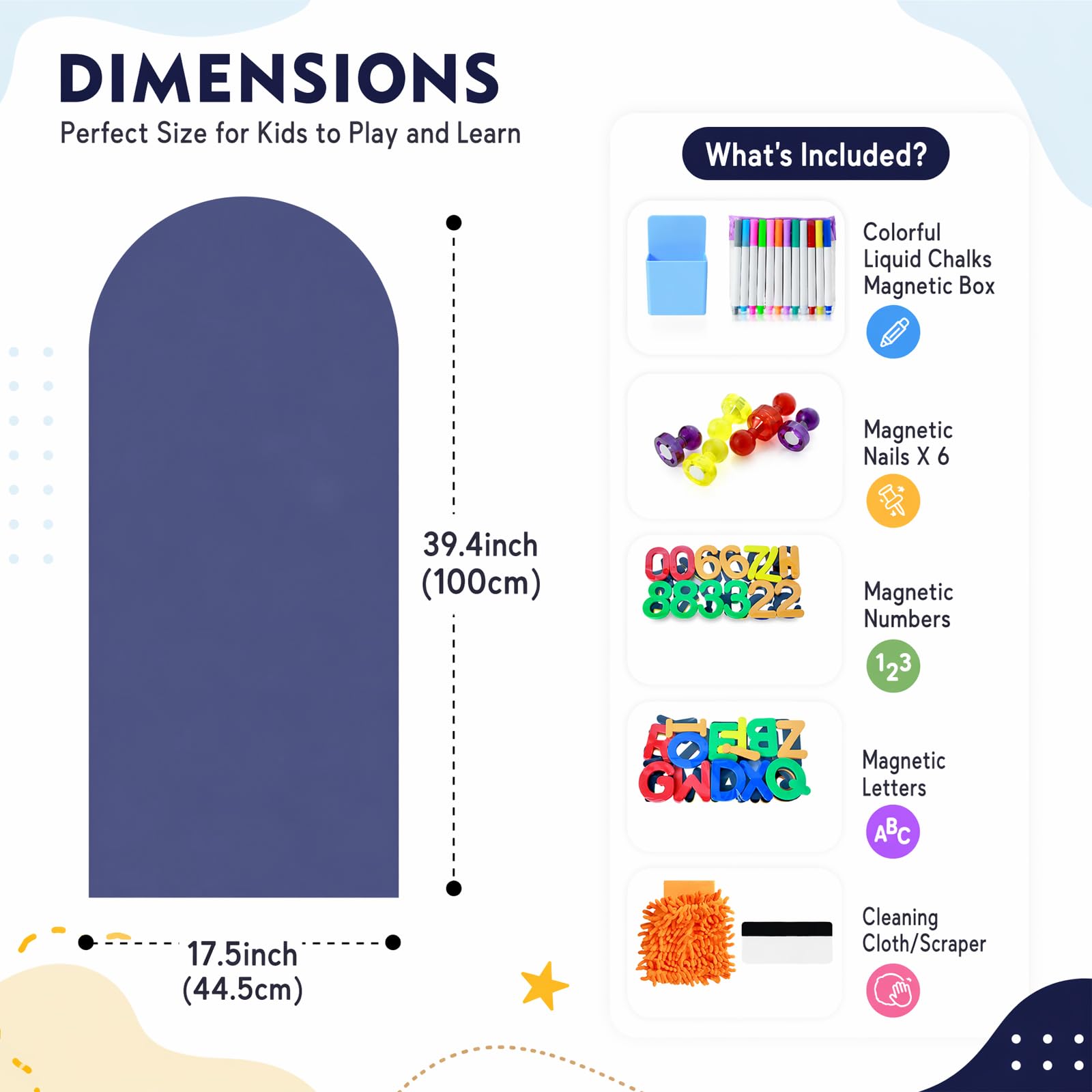Pizarra magnética infantil, 100 x 45 cm, lámina magnética para habitación infantil, pared magnética autoadhesiva con varios accesorios, pizarra magnética multifuncional para pared para niñas y niños