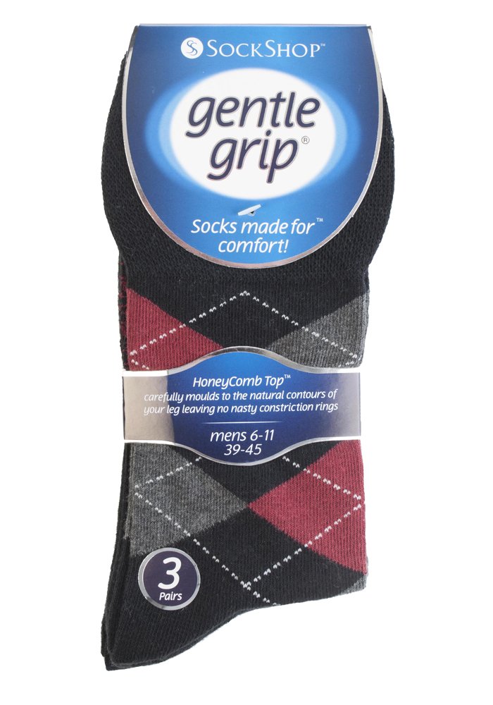 Gentle Grip 6 Paires Homme pas de chaussettes élastiques, 39-45 eur couleurs assorties carrés (39-45 Eur, MGG39)