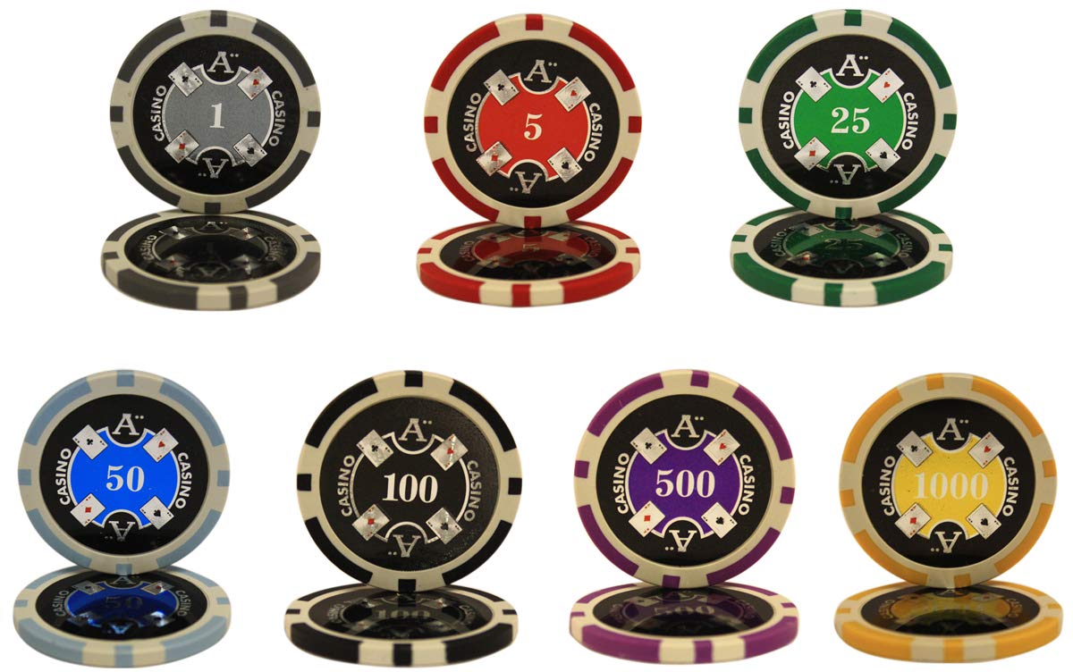 600PCS 13.5G ACE Casino Poker Chips Set with Heavy Duty Acrylic CASE& Chips Trays