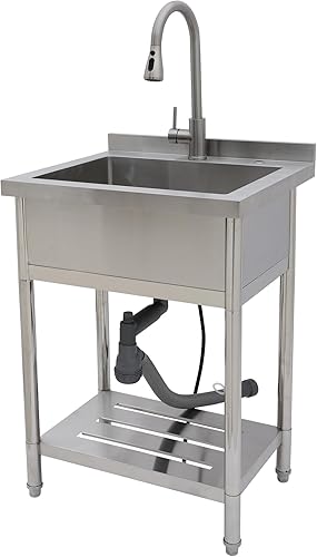 Lordear Fregadero de acero inoxidable de 24 a 24 x 21 pulgadas, fregadero de cocina independiente de acero inoxidable de un solo tazón, uso