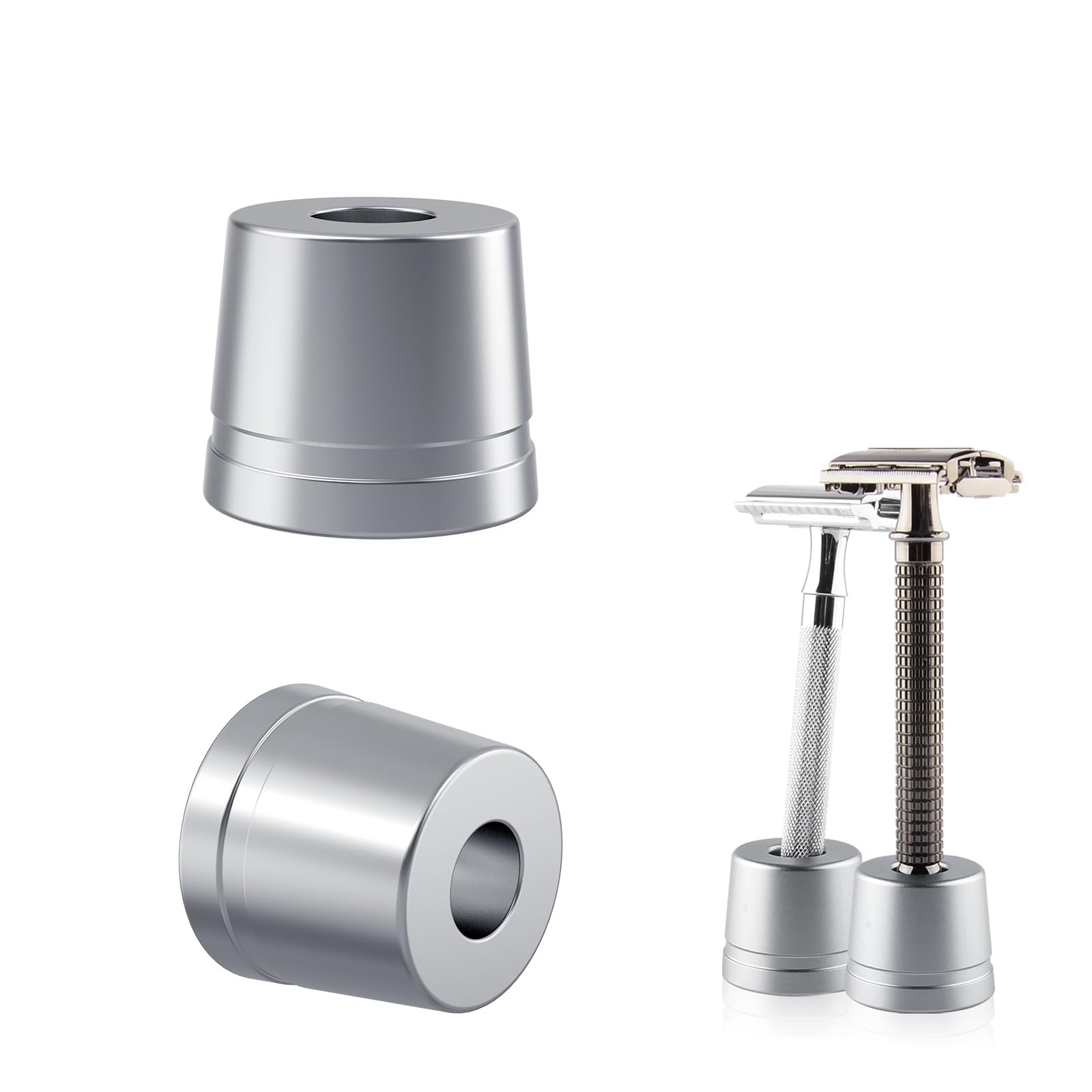 2 Pack Safety Razor Stand, Opening Dia 0.5" (13mm) Men's Shaving Razor Holder, Razor Holder for Bathroom Countertops Compatible with Shaving Revolution (Brushed Silver)
